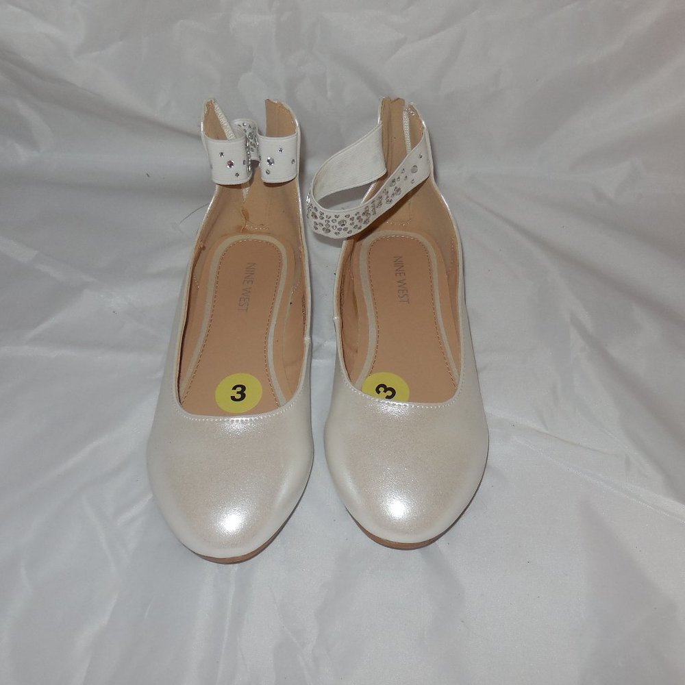 Nine West Elen Flats Ankle Strap Size 3 (Litle Girls) NEW Rhinostones